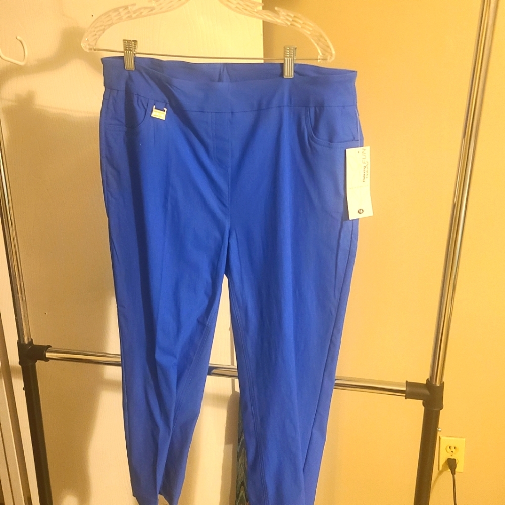 Lulu-B Womens Pants -Size 16 - Blue Straight Stretch Pull On Bottoms